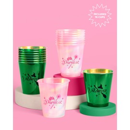 xo, Fetti Pink + Green Witch Plastic Cups | 16 pcs 12 oz | Iridescent Wizard Drinkware, Unlimited Magic Decorations, Popular Bachelorette Party Drinks, Kids Birthday Supplies