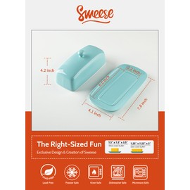 Sweese Butter Dish with Lid, Porcelain Butter Keeper, 7.8 Inch Butter Holder with Handle Cover, Butter Container Perfect for East West Coast Butter, Turquoise