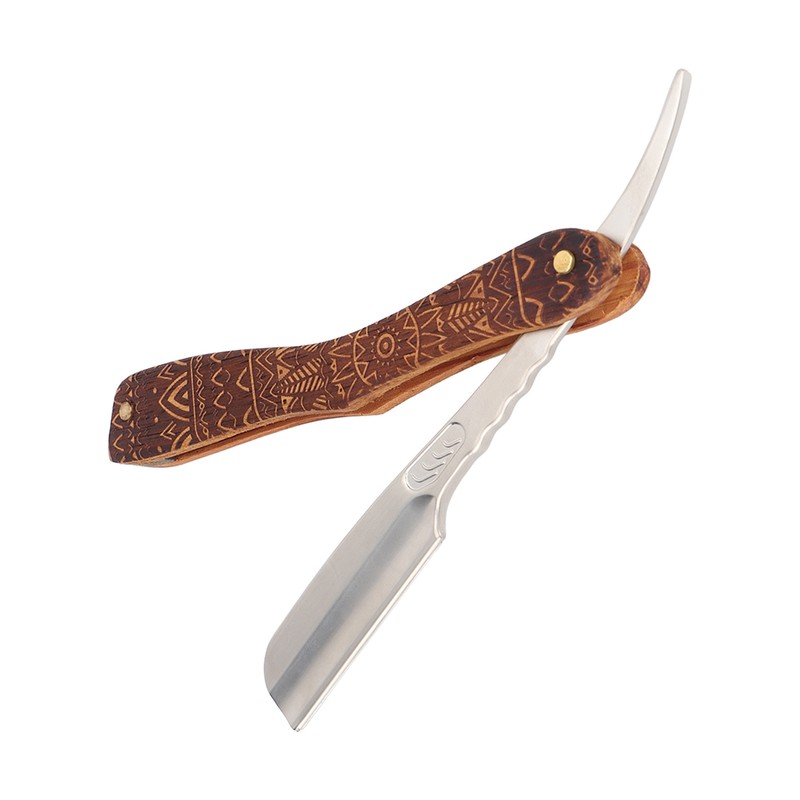 Men Manual Razor Redwood Handle Shaver Zinc Alloy Blade Straight