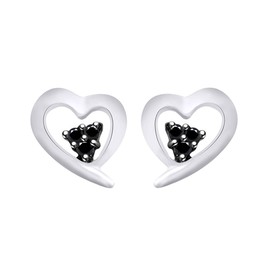 Aria Jewels Black Diamond Accent Heart Stud Earrings in 14K White Gold Over Sterling Silver For Women & Girls