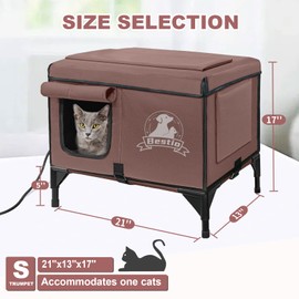 Heated Cat Houses for Outside Cats,Elevated Base Cat-Attracting Eave Design,Feral Stray Shelter Waterproof in Winter Garage Yard Porch,Cat Heated House for Indoor Outdoor(21" x 13" x 17")