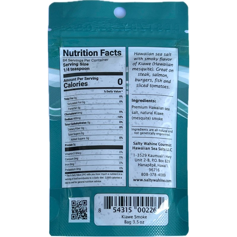 Salty Wahine Gourmet Hawaiian Sea Salts, Kiawe Smoke, Packet