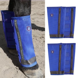 Harrison Howard Loose-Fitting Horse Fly Boots UV-Protective Breathable Fine Mesh Leggins Comfortable Fly Boots with Reflective Strips for Extra Safety (Set of 4) Signature Blue Cob (Medium)