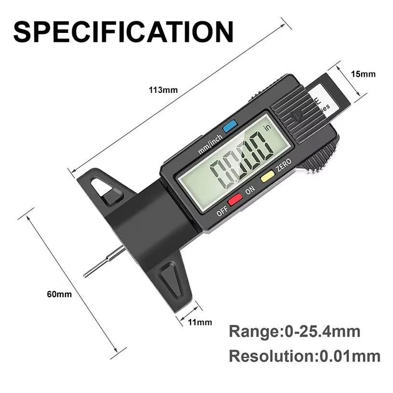 Tyre Tread Depth Gauge - 0-25.4mm/1Inch Portable Tread Depth Checker
