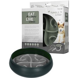 Eat Slow Live Longer Tumble Feeder - Feeding Bowl - Anti-Gulping - Dog Bowl - Slow Feeder with Movement - Slower Eating for Your Pet - Grey - Diameter 20 cm - Anti Slinging Bowl - Anti Sling