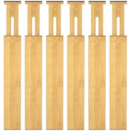 Ryqtop Bamboo Drawer Dividers,17-22" Adjustable Kitchen Drawer Organizer for Clothes,6 Pack Expandable Drawer Organization Separators for Bedroom,Bathroom,Dresser and Office,Natural