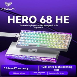[New]Aula Hero 68 Wired Magnetic Switch Gaming Keyboard, 65% layout,RT 0.01, Extreme Response, RGB Backlit,Wired Connection, Web Driver, 8K Returns,E-Sport Gaming Accessories PC Accessories FallFreshness:_White Transparent