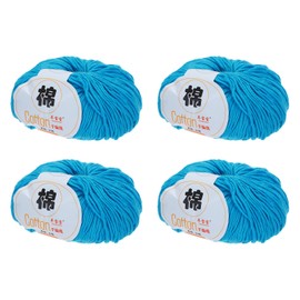 Rebower Cotton Yarn,100% Cotton Soft Knitting Yarn [for Hand DIY Bag Cushion Crocheting Knitting Project Home Decor] -4 Packages of 200g/7.05oz(Per Skein 50g/137yards)/Lake Blue