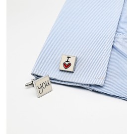 Jonwo I Love You Square Cufflinks for Men Wedding Dress In Gift Case Classic Square Men's Cufflinks Set for Wedding Party Birthday Anniversary Dress