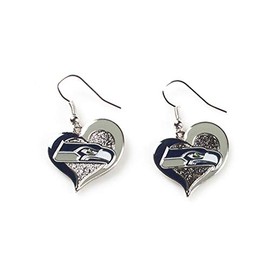 Sports Team Seattle Seahawks Logo 3/4" Swirl Heart Dangle Earring Set