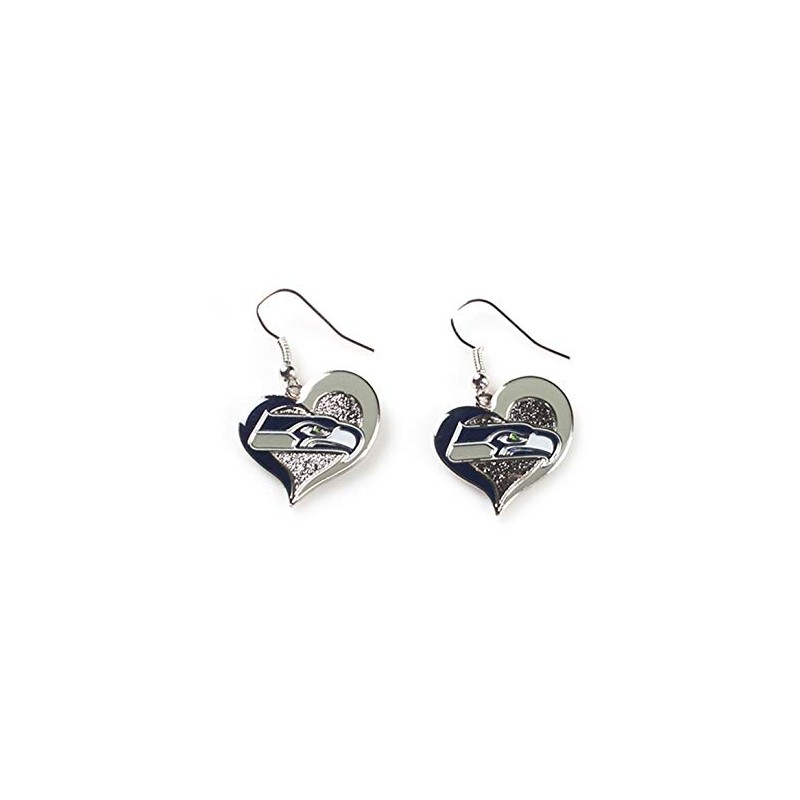 Sports Team Seattle Seahawks Logo 3/4" Swirl Heart Dangle Earring