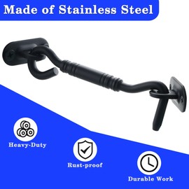 MOOCHE Hook and Eye 14.3 cm Solid Stainless Steel Locks Locking Door Locks for Windows Barns Cabin Sliding Doors Double Gates Garage Shed Doors, Matte Black