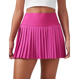 CRZ YOGA Women's High Waisted Pleated Tennis Skirts with Pockets Tummy Control Casual Liner A Line Workout Golf Skorts Hibiscus Purple Medium