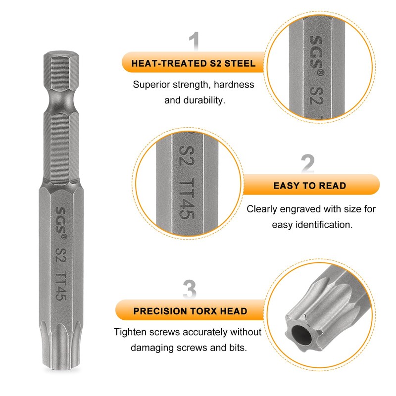 sourcing map TT45 Security Torx Head Screwdriver Bit 2.56" (65mm)