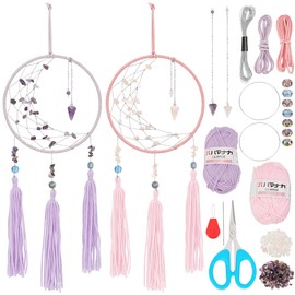 INFUNLY 2Sets Crescent Moon Dreamcatcher Crystal DIY Dream Catcher Kit Larger Dream Catcher with Tassels Gemstone Crystal Wall Hanging with Instructions for Home Room Decor Rearview Mirror Hanging