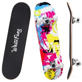 WhiteFang Skateboards for Beginners, Complete Skateboard 31 x 7.88, 7 Layer Canadian Maple Double Kick Concave Standard and Tricks Skateboards for Kids and Beginners (pink fantasy)