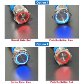 DMWD 22MM Two Colors LED Metal Latching Push Button Switch Waterproof Anti-Vandal 1NO 1NC SPDT 12V 7/8" Mounting Hole with Pre-Wired Socket for Doorbell Car Boat (Red/Blue Light)