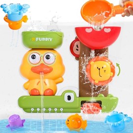 Bath Toy, Bath Toy Baby from 1 Year, Baby Toy from 1 Year, 1 Spoon & 3 Stackable Animal Cups, Gift 1 2 3 Years Boy Girl, Water Toy Children from 6-18 Months