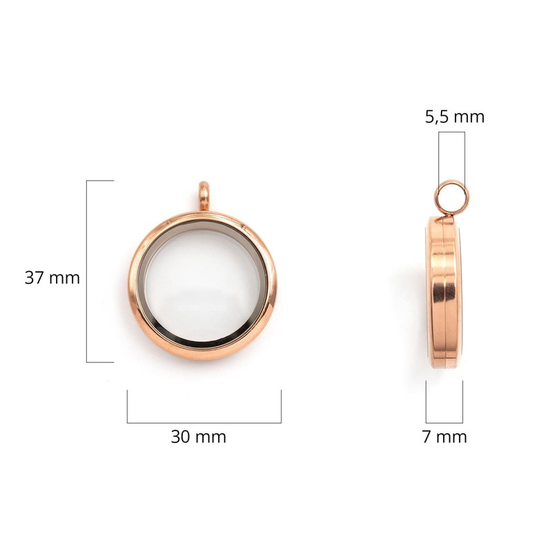 Vintageparts Rose Gold 30mm Stainless Steel Glass Locket with Screw