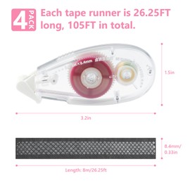 M&G 4 Pack Double Sided Tape Roller for Crafts, 0.33in x 26.25FT Adhesive Glue Runner Scrapbooking Supplies Journaling School Office Teacher Supplies for Kids and Adults