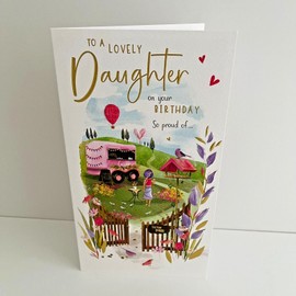 Jonny Javelin Daughter Birthday Card - Lovely Daughter - Floral Scene - Special Finishes and Illustrated Insert Leaf - Made in the UK,228 x 155mm