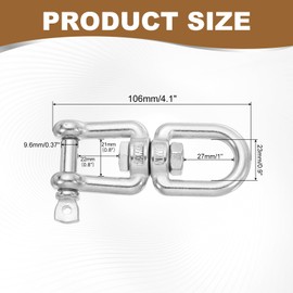 sourcing map Heavy Duty M10 Double Swivel Eye Hook, 304 Stainless Steel Ended Eye x Jaw Chain Swivel Shackle Ring Connector Load 600 KG/1322 lbs for Hanging