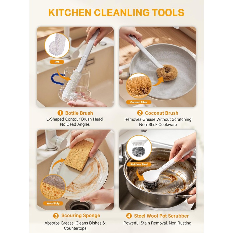 7 Pack Kitchen Cleaning Dish Brush Set with Storage Box