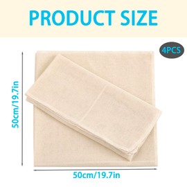 inkihuit Pack of 4 Reusable Straining Cloths, 50 x 50 cm, Cheese Cloth, Fine Mesh Cheesecloth, Washable Nut Milk Bag, Straining Cloth, Cheese Cloth for Tofu Juice, Cheese, Tea, Nut Milk, Soup, Coffee,