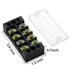 MILAPEAK Terminal Block and Strip - 12pcs (6 Sets) 4 Positions Dual Row 600V 25A Screw Terminal Strip Blocks with Cover + 400V 25A 4 Positions Pre-Insulated Terminals Barrier Strip Black & Red