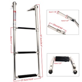 Amarine Made Heavy Duty 3 Steps Boat Marine Telescoping Stainless Steel Sport Marine Ladder with Slide Mount - 7334s