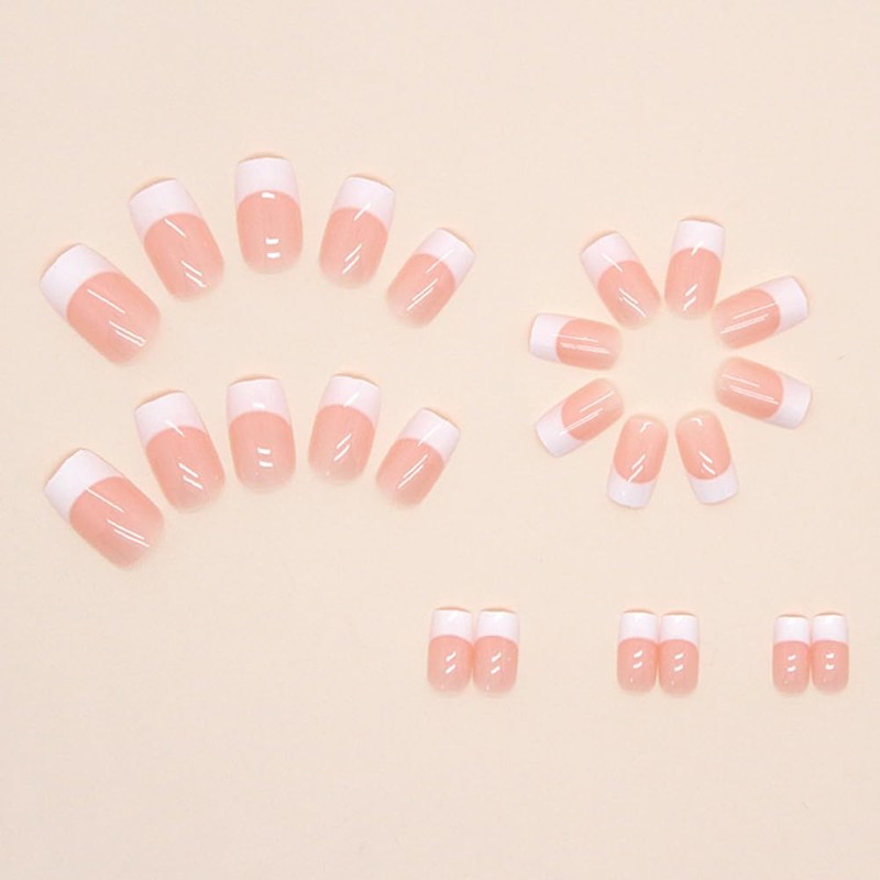 Acrylic Press on Nails Medium Square Fake Nails White French