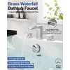 HOIGY Brass Waterfall Bathtub Faucet Set 3 Hole, 2 Handle