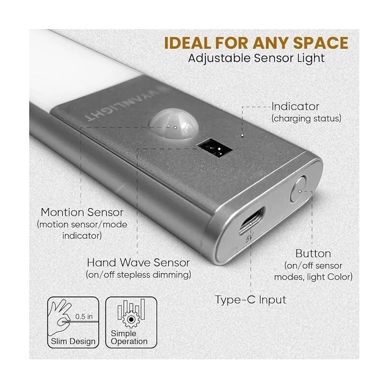 VYANLIGHT Wireless LED Cabinet Light - Motion Sensor, Hand Wave,