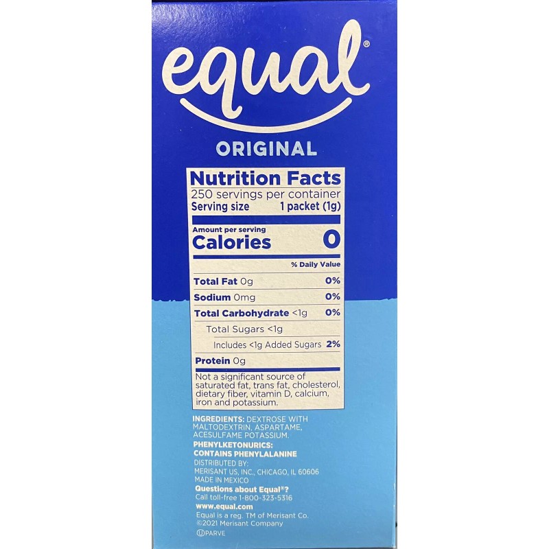 EQUAL ORIGINAL Zero Calorie Sweetener 250 Count Packets 8.8 oz