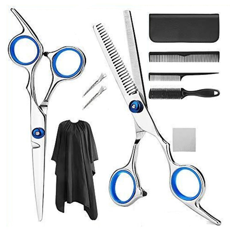 10pcs Hair Cutting Scissors Kit Combs Cape Stainless Steel Barber