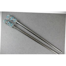 Perfect Hairstyle with Our Hair Accessories - Turquoise Silver Crystal Set 2 Hair Chop Sticks Accessory Picks Pins 7 1/8" Long Fashionable Hair Accessory Hair Jewelry Accessories for Lady Women