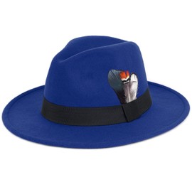 FADACHY Classic Fedora Hat for Men & Women Wide Brim Felt Hat Panama Dress Hat Blue Fedora, L Large XL