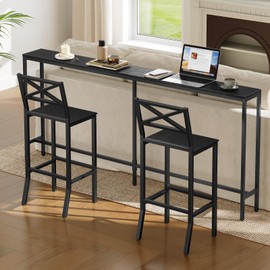 MAHANCRIS Bar Stools, Set of 2 Bar Chairs with Backrest and Footrest, 26" Tall Counter Bar Stools, Kitchen Breakfast Bar Chairs, Easy Assembly, for Dining Room, Black BAHB0901N1