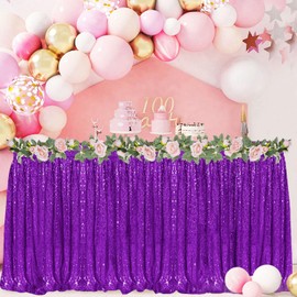 PATYDEST Purple Table Skirt 6FT for Rectangle Tables Sparkly Sequin Table Skirts Glitter Table Skirting Round Skirt for Table Sequin Tablecloth for Wedding Bridal Shower Party Decorations