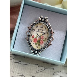 FANCY FOX BOUTIQUE Silver Pink Rose Victorian Clock New Pinky Mom  Renaissance Gift Ring Adjustable