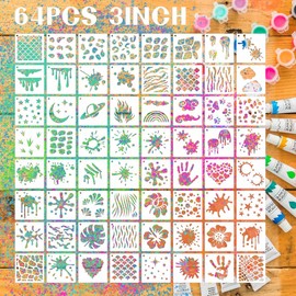 Stencils for Painting, Graffiti Stencils for Crafts Plastic Reusable Small Stencils for Painting on Wood Rock Painting Stencils (64pcs/3inch)