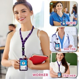 OZVE ID Badge Holder with Retractable Badge Reel Clip and Lanyard, Cute Card Name Tag Lanyard Vertical ID Protector Bage Clips for Nurse Doctor Teacher Student(Purple Butterfly)