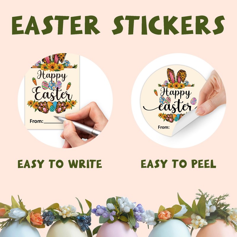 Easter Gift Stickers, Happy Easter Bunny Stickers, 20 Round and