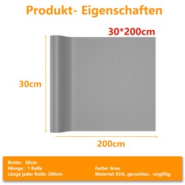 Bäcker & Lecker Drawer Mat Non-Slip Mat Kitchen 30 x 200 cm Fridge Mats Drawer Inserts Grey Can Be Cut to Size Drawer Mat for Kitchen Shop Fridge Shelves
