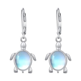 Dorunmo Turtle Earrings 925 Sterling Silver Sea Turtle Dangle Drop Earring Moonstone Leverback Summer Beach Ocean Jewelry Gifts for Women Mom Wife Ocean Lover