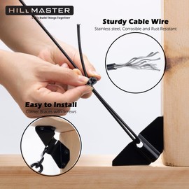 HILLMASTER Durable Anti Sag Gate Kit for Wooden Fence, Anti-Sag Gate Support Cable Kit in Zinc, Anti-Sagging Fence Gate Kit Steel Gate Hardware, Wood Door Repair Kit for Outdoor, Gate Frame Kit Black