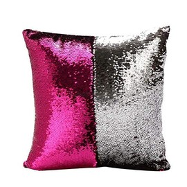 Mr Gadget Solution® Hot Pink Silver 16'' Magic Mermaid Pillow Case Reversible Sequin Glitter Sofa Cushion Cover