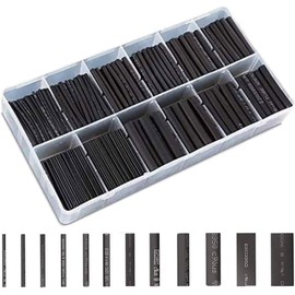 Heat Shrink Tube, Insulated Tube, Waterproof, High Flame Retardant, Shrink Tube, Black, Φ0.04-0.6 inches (1 - 14 mm) (350 Piece Set, Storage Case Included)