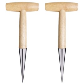 AIMALL 2PCS T-Type Dibber Tool – 11.02in Wooden Handle Planting and Fertilization Tool for Gardening, Seedling Transfer, and Soil Drilling