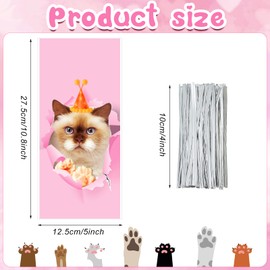 Hotop 100 PCS Cat Cellophane Bags Cat Gift Treat Bags Goodie Candy Bags Cat Party Favor Bag with 150 Ties Kitty Cat Themed Birthday Party Decorations Supplies for Kids Home Classroom Baby Shower